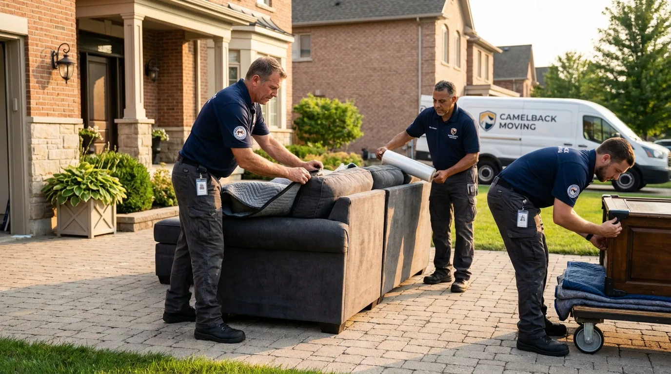 Large estate moving crew wrapping furniture in Fresno, TX