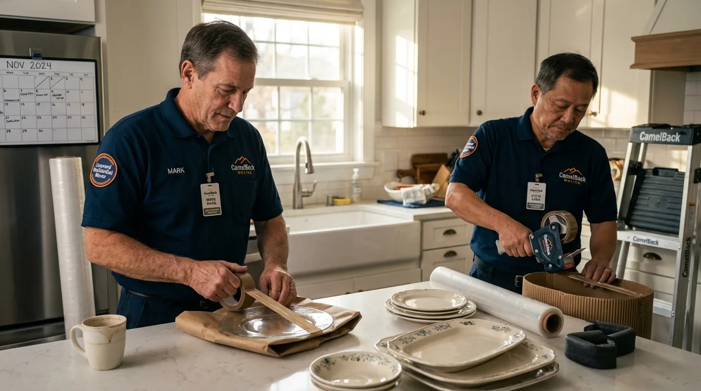 Professional crew packing kitchen dishware in Fresno, TX
